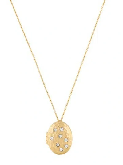 Pre-owned Meira T 14k Diamond Hammered Locket Pendant Necklace, 18" In Multi