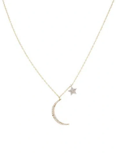 Pre-owned Meira T 14k Diamond Moon & Star Pendant Necklace, 16" In Multi