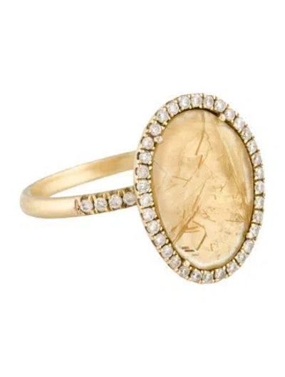 Pre-owned Meira T 14k Diamond-accented Mother Of Pearl & Rutilated Quartz Doublet Cocktail Ring In Multi