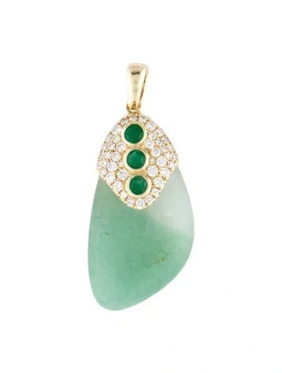Pre-owned Meira T 14k Dyed Quartzite, Emerald & Diamond Pendant, 1" In Multi