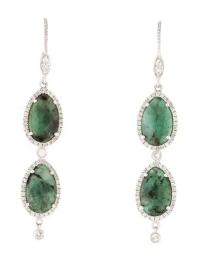 Pre-owned Meira T 14k Emerald & Diamond Drop Earrings In Multi
