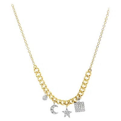 Pre-owned Meira T . 14k Gold Star & Moon Charm Necklace With Diamonds In Multi