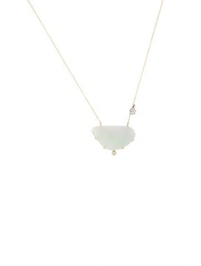Pre-owned Meira T 14k Jadeite & Diamond Pendant Necklace, 16" In Multi