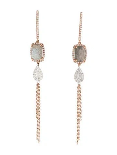 Pre-owned Meira T 14k Labradorite & Diamond Drop Earrings In Multi