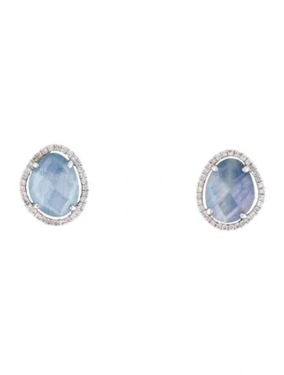 Pre-owned Meira T 14k Mother Of Pearl, Sapphire, Quartz Triplet & Diamond Stud Earrings In Multi