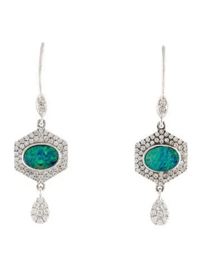 Pre-owned Meira T 14k Opal & Diamond Drop Earrings In Multi