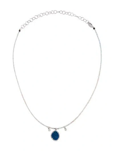 Pre-owned Meira T 14k Opal, Coated Chalcedony & Diamond Pendant Necklace, 15.5" In Multi