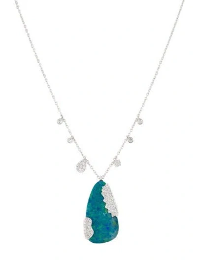 Pre-owned Meira T 14k Opal Doublet & Diamond Pendant Necklace, 18" In Multicolor