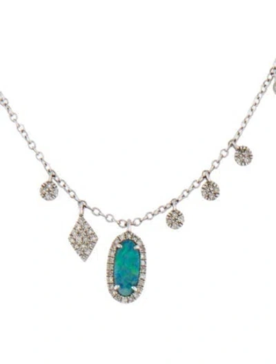 Pre-owned Meira T 14k Opal Doublet & Diamond Pendant Necklace, 18" In Multicolor