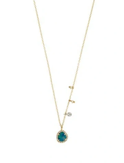 Pre-owned Meira T 14k Pearl, Opal & Diamond Pendant Necklace, 16.5" In Multi