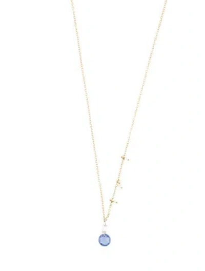Pre-owned Meira T 14k Pearl, Sapphire & Diamond Asymmetrical Necklace, 18" In Multi
