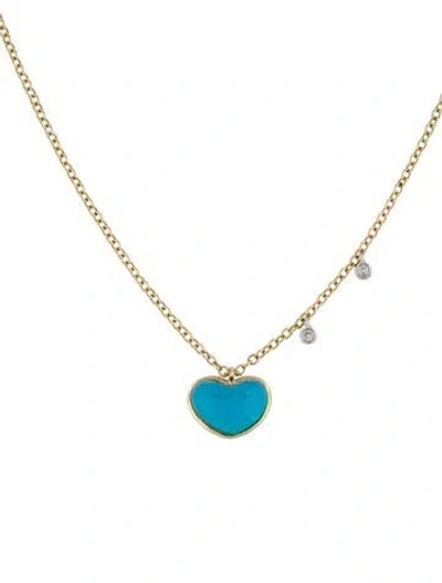 Pre-owned Meira T 14k Turquoise & Diamond Pendant Necklace, 18" In Multi