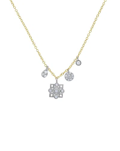 Meira T 14k Two-tone 0.12 Ct. Tw. Diamond Flower Necklace In Metallic