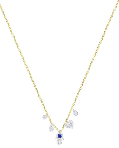 MEIRA T MEIRA T 14K TWO-TONE 0.18 CT. TW. DIAMOND & BLE SAPHHIRE HAMSA NECKLACE