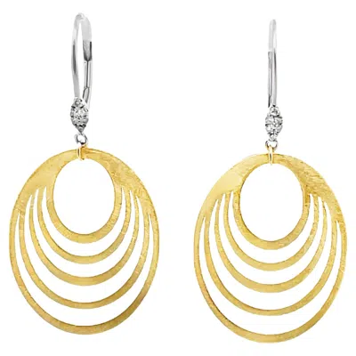 Pre-owned Meira T . 14k Two Tone Gold Dangle Earrings With Diamonds And Concentric Ovals In Multi