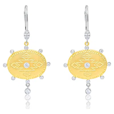 Pre-owned Meira T 14k Two Tone Gold Oval Tribal Diamond Drop Earrings In Multiple