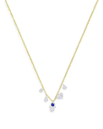 Meira T 14k White & Yellow Gold Blue Sapphire & Diamond & Hamsa Hand Dangle Pendant Necklace, 18