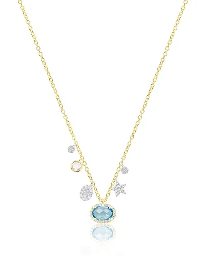 Meira T 14k White & Yellow Gold Blue Topaz, White Topaz & Diamond Multi Charm Pendant Necklace, 16-18