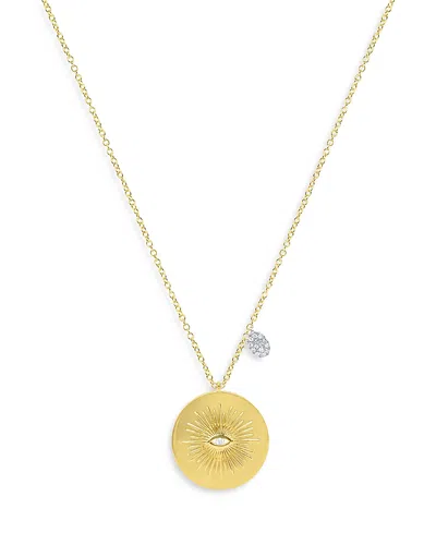 Meira T 14k White & Yellow Gold Diamond Sunray Evil Eye Disc & Dangle Accent Pendant Necklace, 18-20