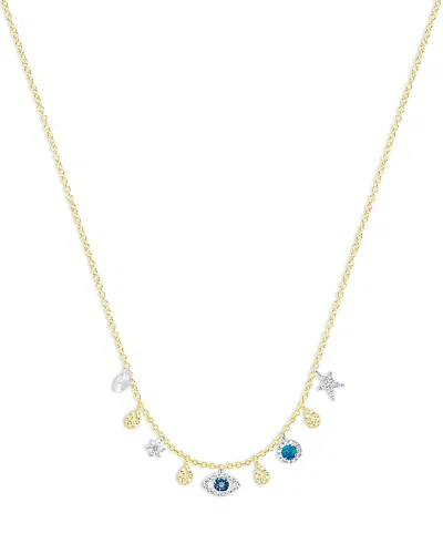 Meira T 14k White & Yellow Gold Multi Gemstone & Diamond Evil Eye Multi Charm Pendant Necklace, 16-18