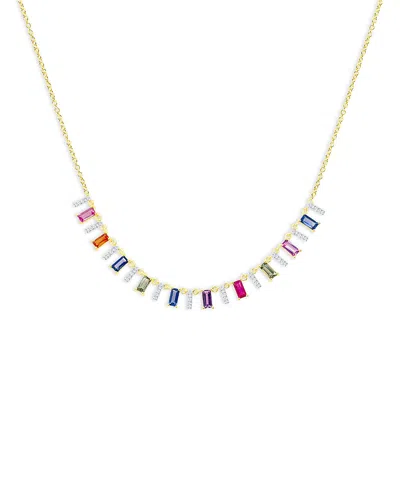 Meira T 14k White & Yellow Gold Rainbow Sapphire & Diamond Droplet Necklace, 16-18 In Pink
