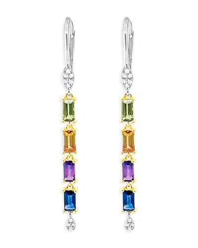 Meira T 14k White & Yellow Gold Rainbow Sapphire & Diamond Linear Drop Earrings In Multi