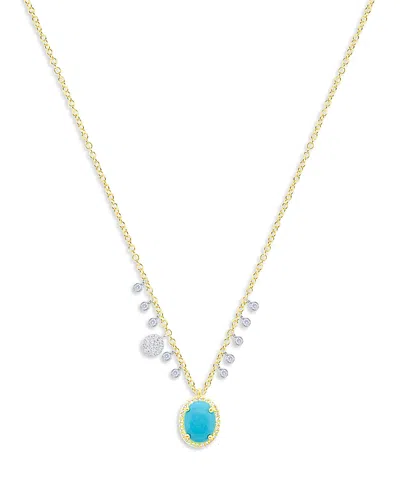 Meira T 14k White & Yellow Gold Turquoise & Diamond Dangle Pendant Necklace, 16-18