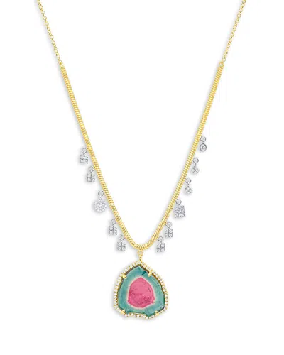 Meira T 14k White & Yellow Gold Watermelon Tourmaline & Diamond Dangle Pendant Necklace, 16-18