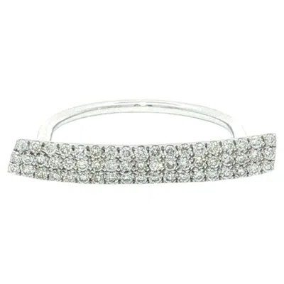 Pre-owned Meira T 14k White Gold .30ctw Micro Pave Diamond 3 Row Curved Bar Ring