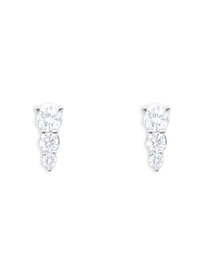 Meira T 14k White Gold Diamond Graduated Three Stone Stud Earrings
