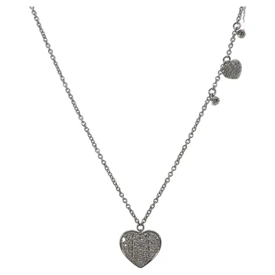 Pre-owned Meira T 14k White Gold Diamond Heart Station Necklace