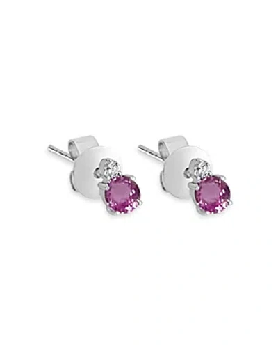 Meira T 14k White Gold Pink Sapphire & Diamond Stud Earrings In Pink/white
