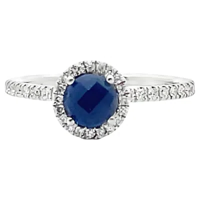 Pre-owned Meira T . 14k White Gold Ring With Round Blue Sapphire & Diamonds