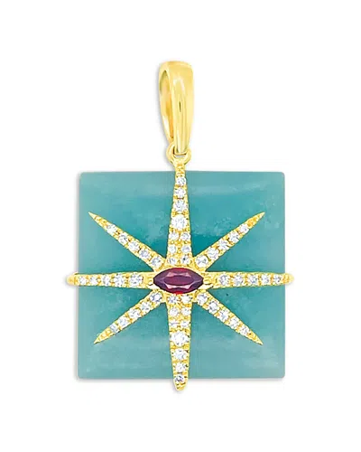 Meira T 14k Yellow Gold Amazonite, Garnet, & Diamond Star Square Pendant In Pattern