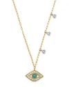 Meira T 14k Yellow Gold & 14k White Gold Diamond & Turquoise Evil Eye Adjustable Pendant Necklace, 18 In Blue/gold