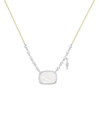 Meira T 14k Yellow Gold & 14k White Gold Moonstone & Diamond Halo Rectangular Pendant Necklace, 18