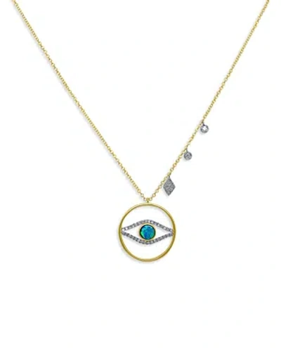 Meira T 14k Yellow Gold & 14k White Gold Opal & Diamond Evil Eye Circle Necklace, 18