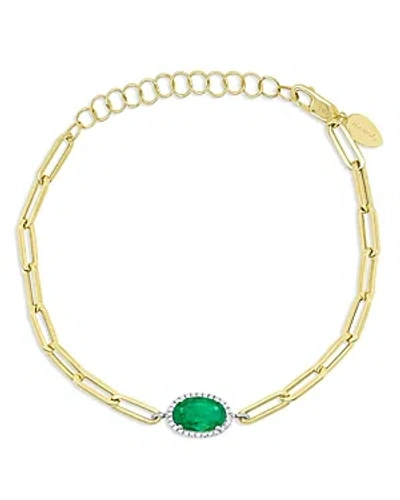 Meira T 14k Yellow Gold & 14k White Gold Oval Emerald & Diamond Halo Chain Bracelet