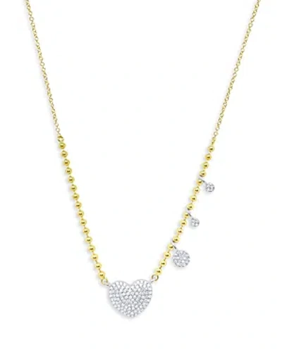 Meira T 14k Yellow Gold Ball Chain Diamond Heart & Bezel Necklace, 18