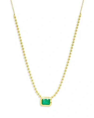 Meira T 14k Yellow Gold Ball Chain Emerald Solitaire Necklace, 18