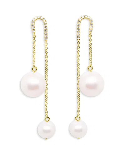 Meira T 14k Yellow Gold Cultured Freshwater Pearl Chain Drop Threader Earrings In White/gold