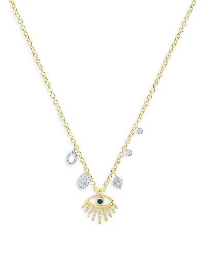 Meira T 14k Yellow Gold Diamond & Blue Sapphire Evil Eye Charm Necklace, 18 In Blue/two-tone