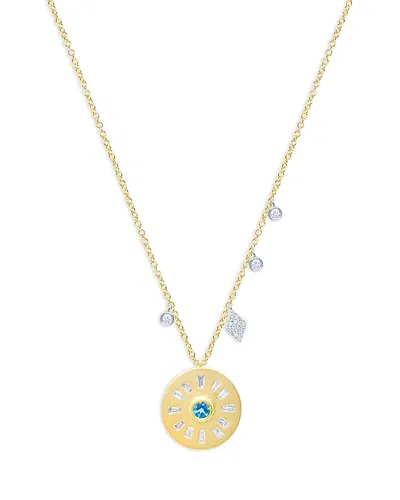 Meira T 14k Yellow Gold Diamond & Blue Topaz Disc Necklace, 18 In Blue/gold