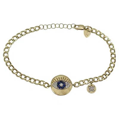 Pre-owned Meira T 14k Yellow Gold Diamond And Sapphire Evil Eye Bracelet