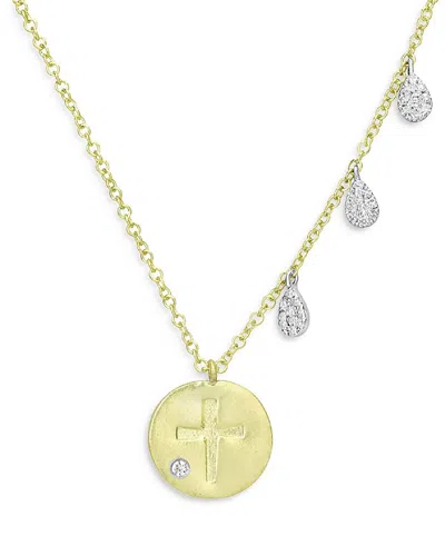 Meira T 14k Yellow Gold Diamond Cross Disc Necklace, 18