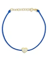 Meira T 14k Yellow Gold Diamond Heart Blue Silk Cord Bracelet In Blue/gold