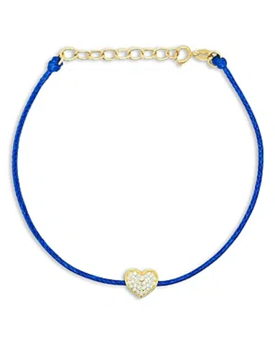 Meira T 14k Yellow Gold Diamond Heart Blue Silk Cord Bracelet In Blue/gold
