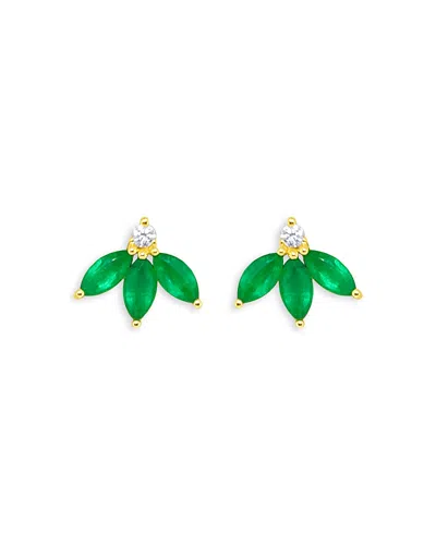 Meira T 14k Yellow Gold Emerald & Diamond Leaf Cluster Stud Earrings In White