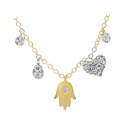 Pre-owned Meira T . 14k Yellow Gold Hand Of God Diamond Hamsa Necklace