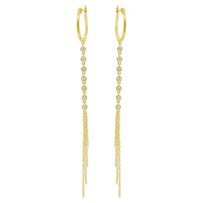 Pre-owned Meira T 14k Yellow Gold Long Tassel Duster Drop Earrings With Diamonds 0.32 Ct